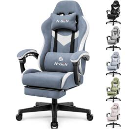 Neo Chair - Gaming Chair Office Computer Desk Breathable Fabric Ergonomic Reclining Backrest Footrest High Density Foam Heavy Duty - Blue