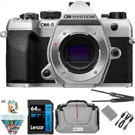 Bundle - OM System - OM-5 Mark II 20.4MP 4K Digital Camera Body, Silver + 64GB Memory