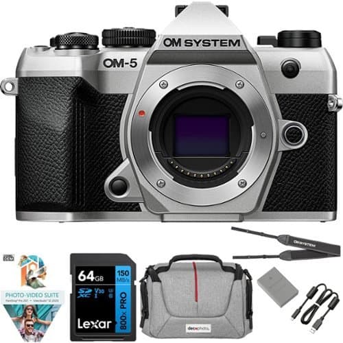 Bundle - OM System - OM-5 Mark II 20.4MP 4K Digital Camera Body, Silver + 64GB Memory