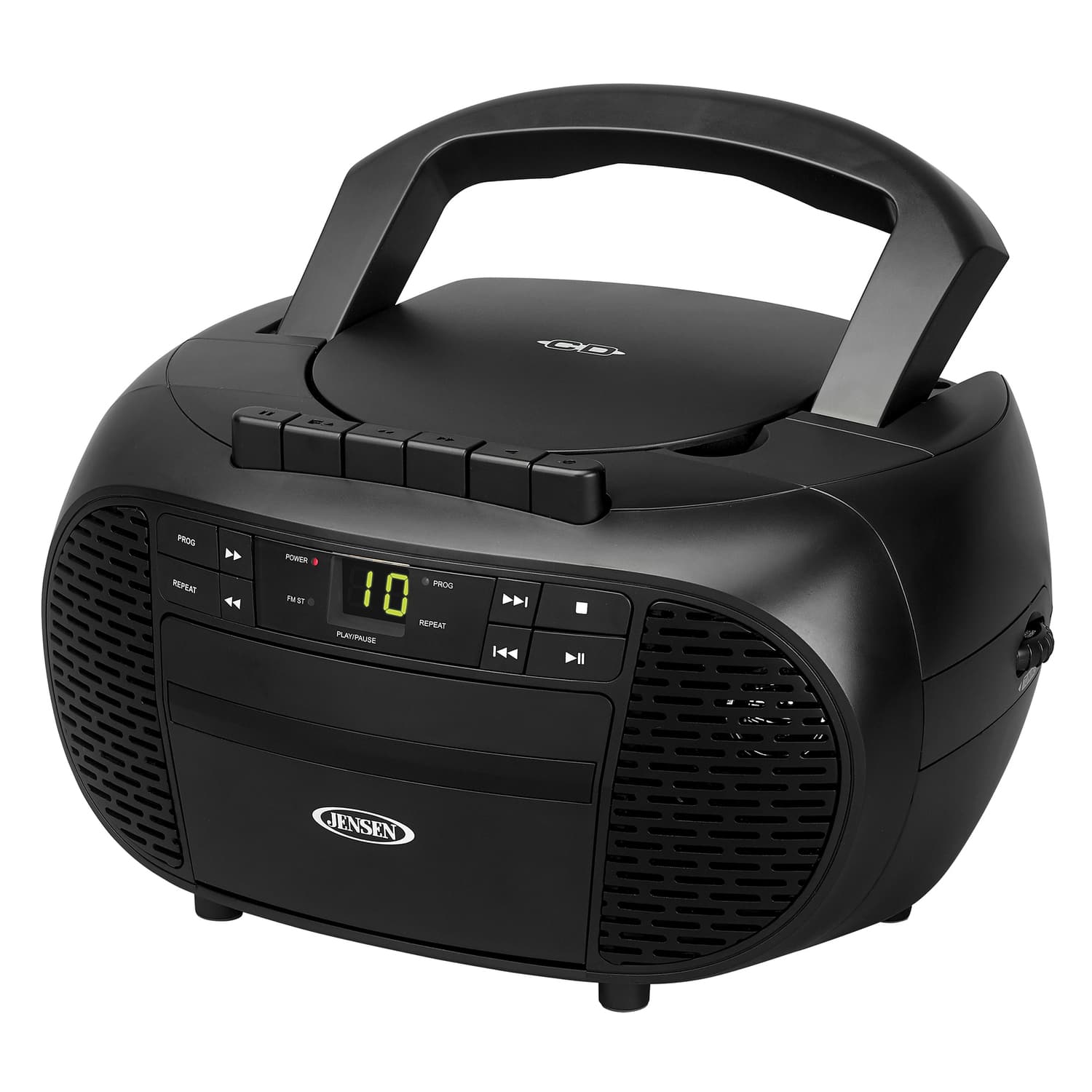 Jensen - Portable Bluetooth CD Music System CD-550ABT, Built-in Speakers, Cassette Player/Recorder, AM/FM Radio, Aux - Black