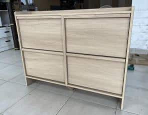 GARVEE - 3-Drawer 4-Flip MDF&PB Shoe Cabinet with Wood Handle, Color - Natural Wood