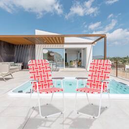Winado - 2PCS 37in Portable Folding Beach Chairs, Patio Lawn Webbed Strap Camping Chairs for Indoor/Outdoor Yard Garden Beach - Red