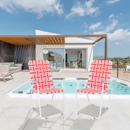 Front. Winado - 2PCS 37in Portable Folding Beach Chairs, Patio Lawn Webbed Strap Camping Chairs for Indoor/Outdoor Yard Garden Beach - Red.