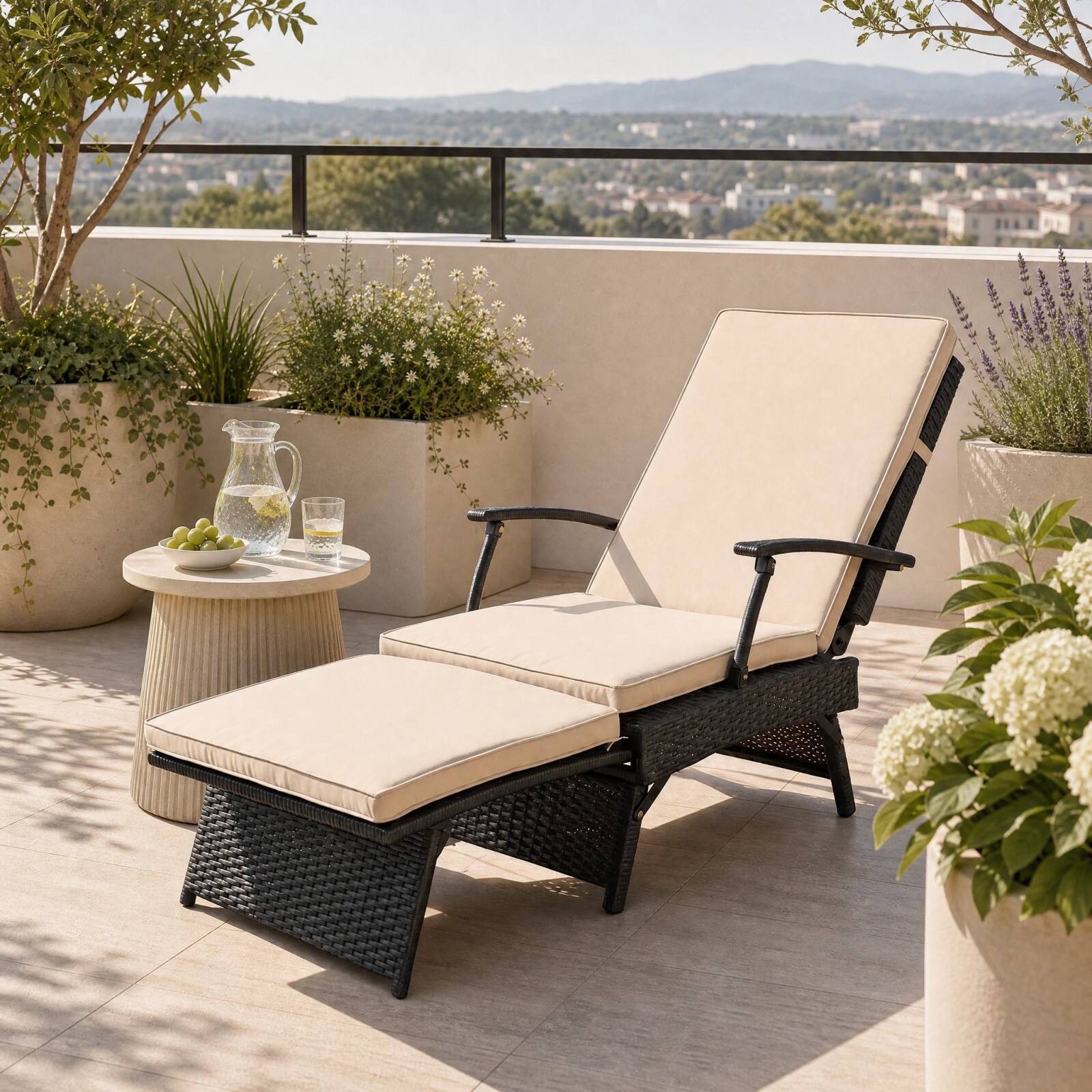 Alt View 4. Gymax - Gymax Folding Wicker Chaise Lounge w/Slide-Out Ottoman11-Level Adjustable Backrest Mix Brown & Beige - Beige.