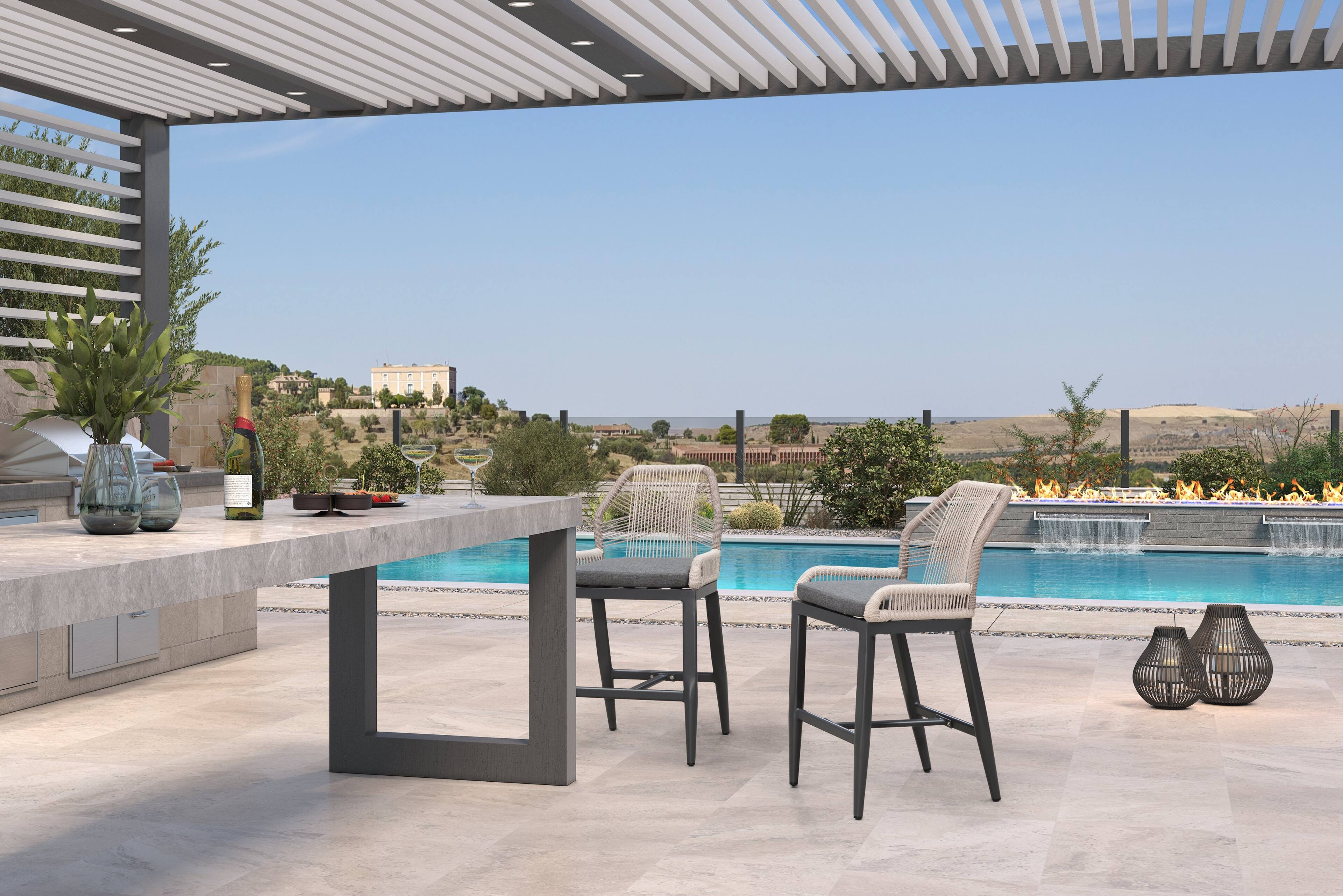 Alt View 3. PURPLE LEAF - Patio Outdoor Bar Stool Counter Height Set of 2 Rattan Chair with Back Modern Aluminum Woven Barstools for Garden Indoor - Grey-Counter Stool.