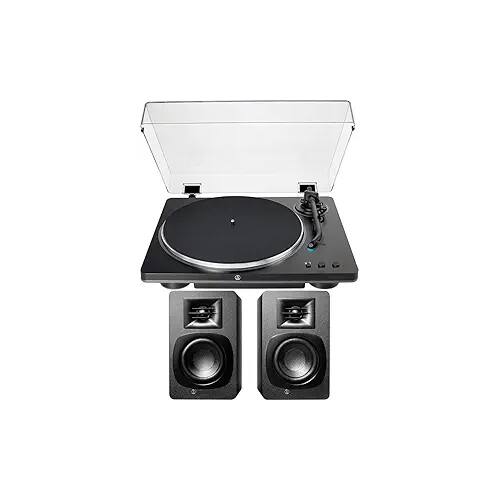 Front. Audio-Technica - Audio Technica AT-LP70X-BG Automatic Belt Drive Turntable - Black/Gray with Audio Technica AT-SP3X - Bundle - Black.