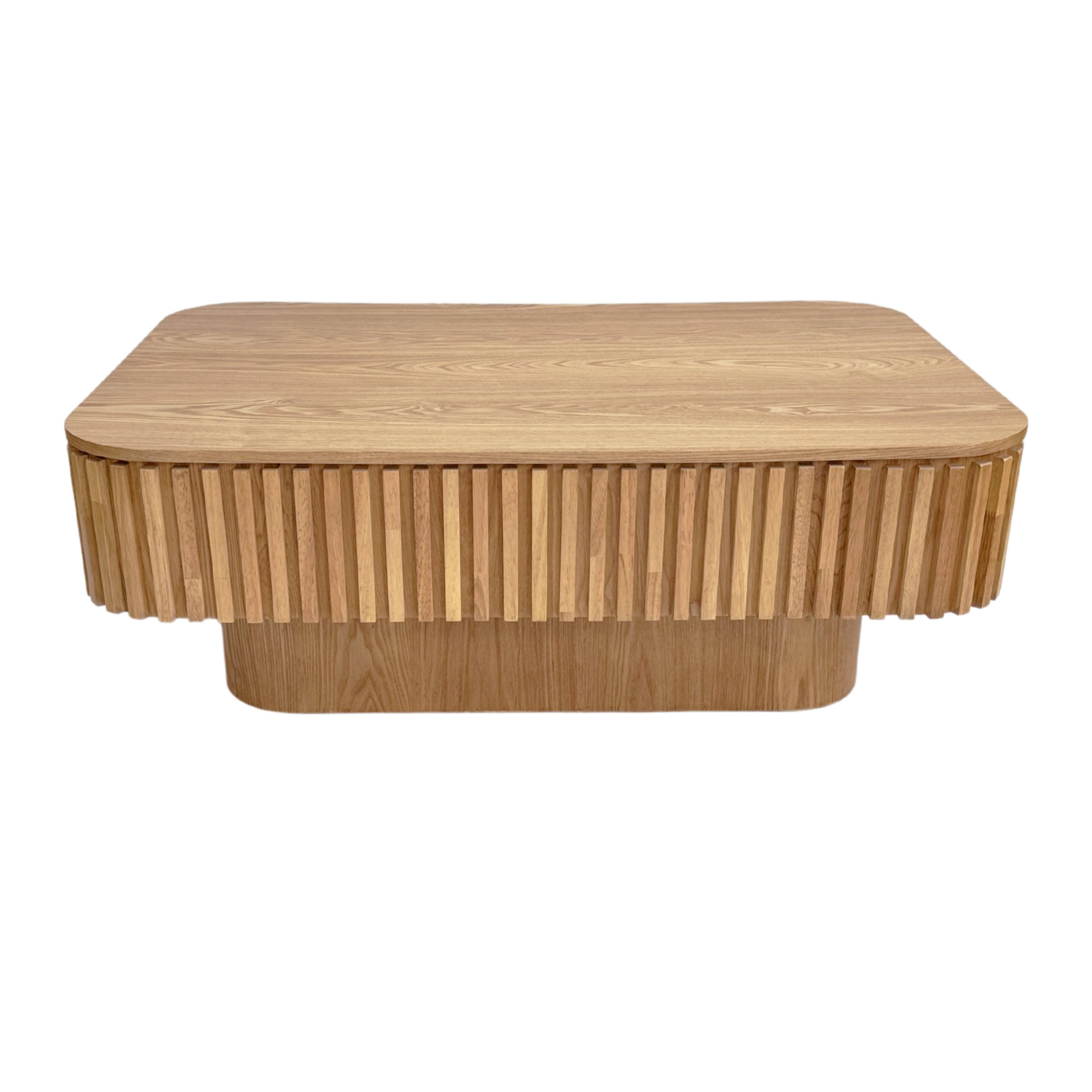 Alt View 7. Loheer - Loheer Fluted Lift Top Coffee Table Solid Wood Veneer Adjustable Height Tea Table with Hidden Storage Natural Wood - Natural Wood.
