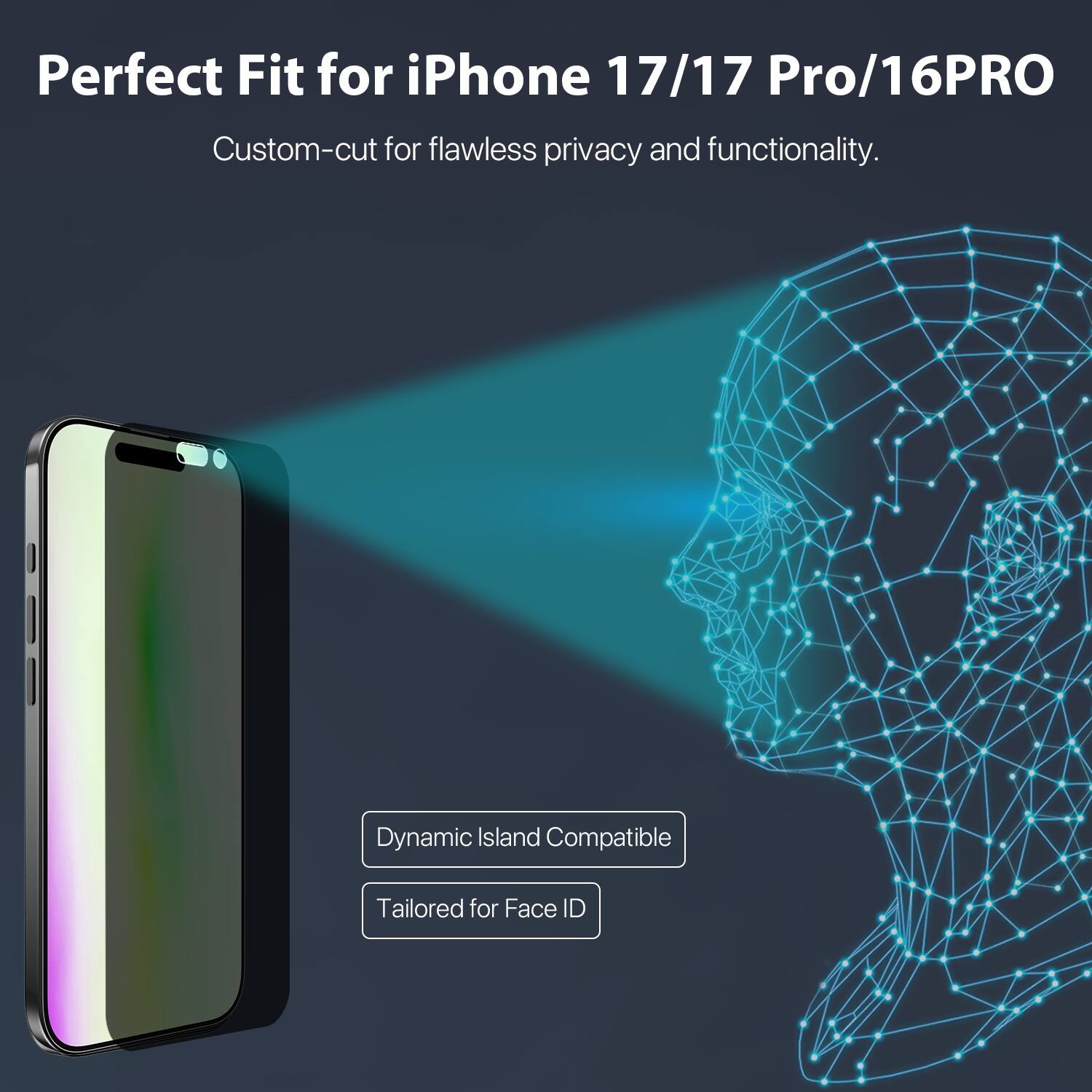 Perfect Fit for iPhone 17/17 Pro/16PRO  
Custom-cut for flawless privacy and functionality.  

Dynamic Island Compatible  
Tailored for Face ID