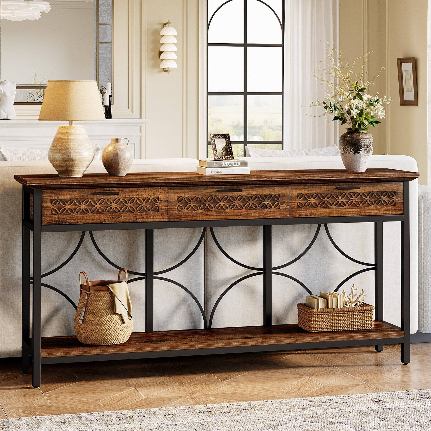 Alt View 1. Tribesigns - Console Table with Engineered Wood Construction and Storage Shelves for Entryway and Living Room - Brown.