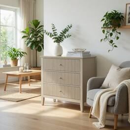 LUCKY ONE - 32" Assembled Wide Fluted Nightstand 3-Drawer - Beige