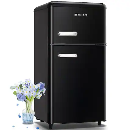 Front. DEMULLER - DEMULLER Small 3.5 Cu.Ft Retro Refrigerator with 2 Handles, 7 Adjustable Temperature Control for Home Kitchen - BLACK.