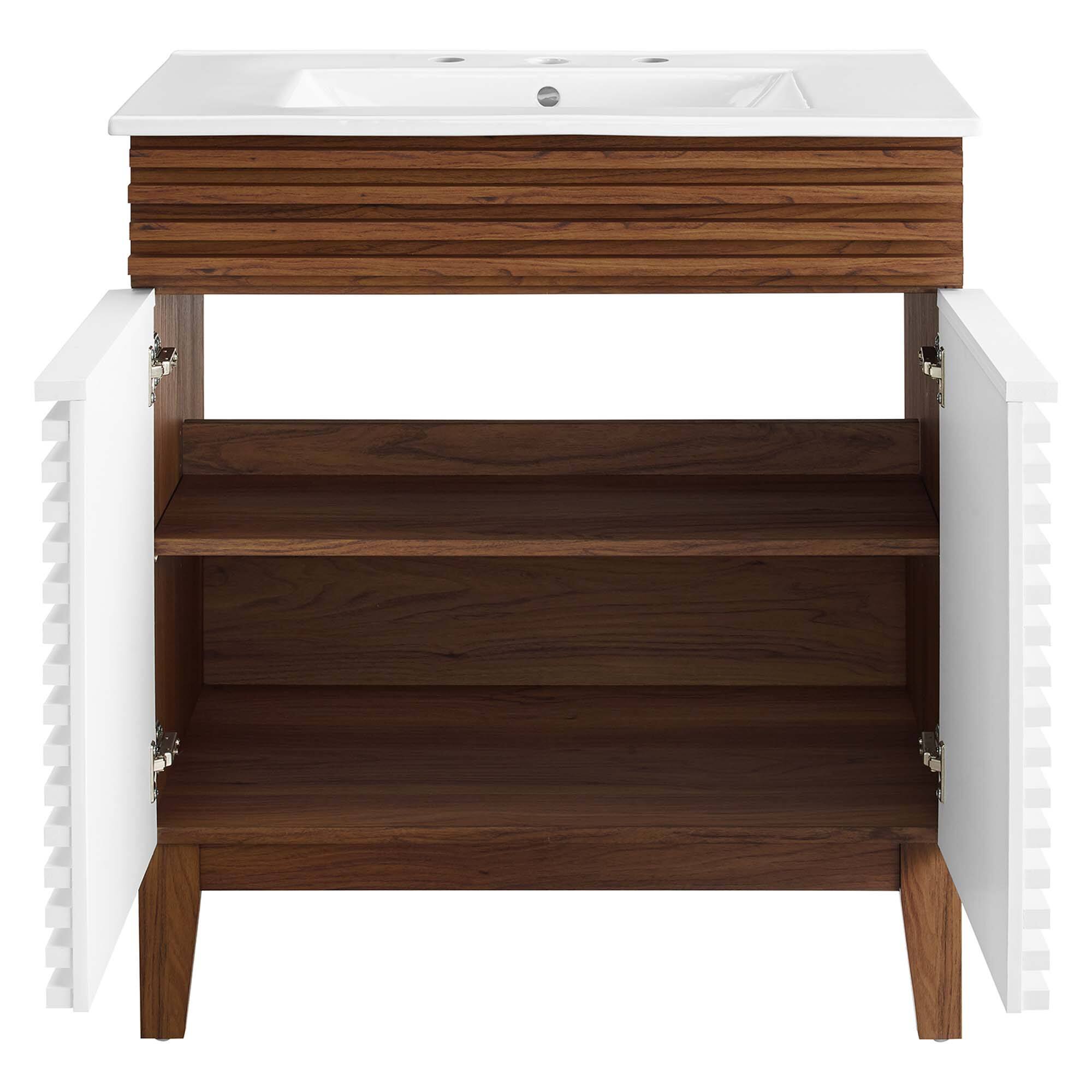 Alt View 4. Modway - Render 30" and 36" Bathroom Vanities with White Basin Included - White Walnut White.