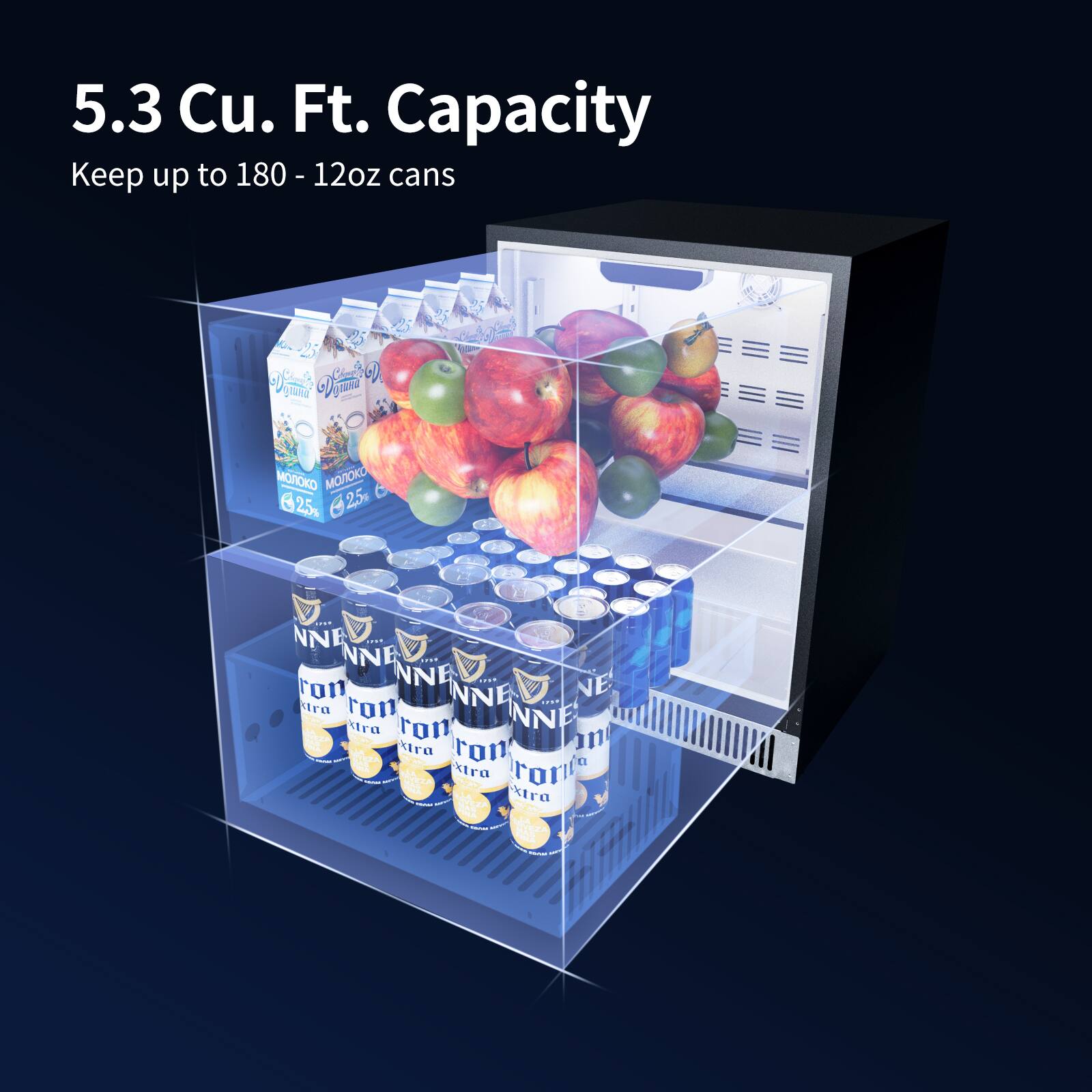 5.3 Cu. Ft. Capacity  
Keep up to 180 - 12oz cans