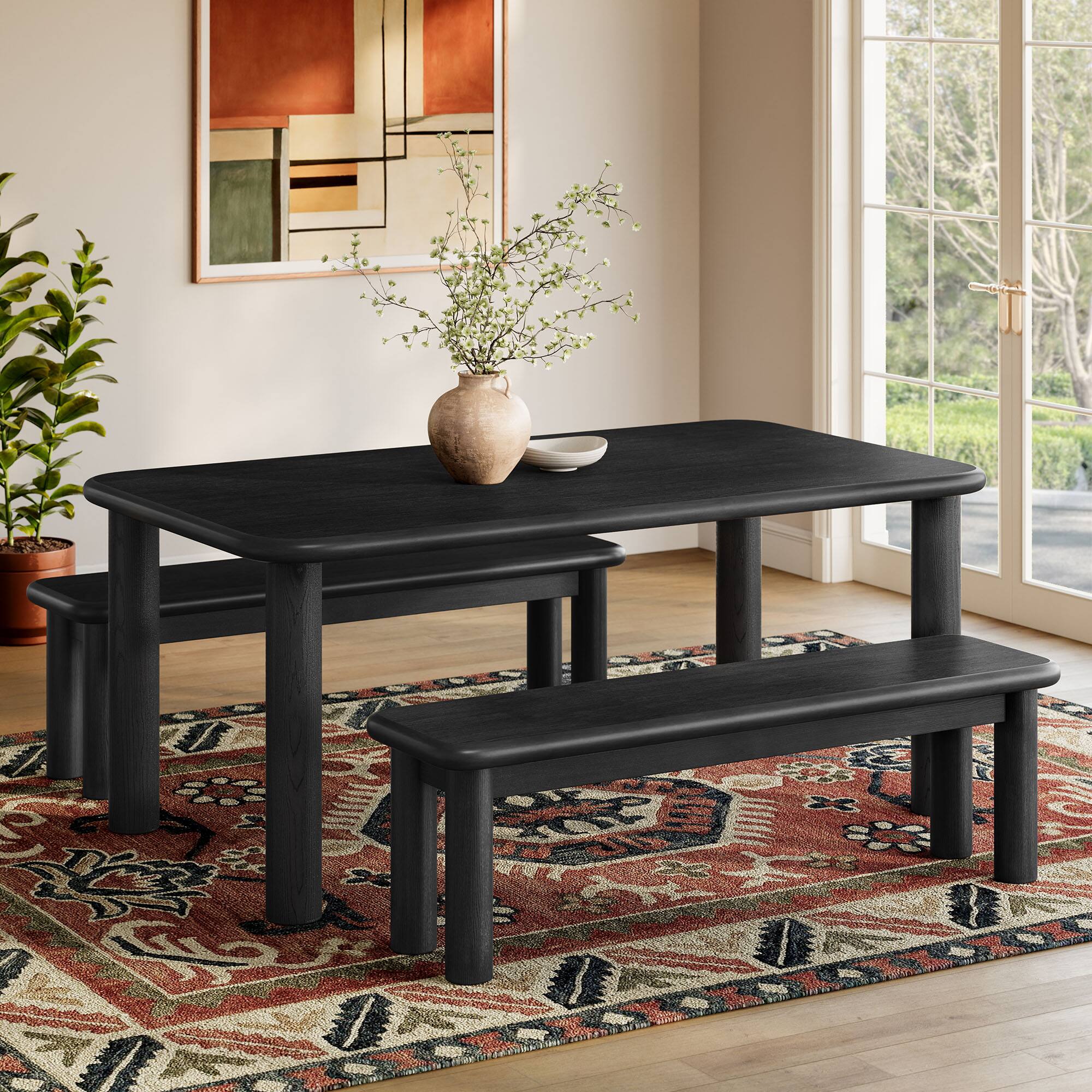 Alt View 3. Modway - Alvia 3-Piece Wood Dining Table and Benches Set by Modway - Black.