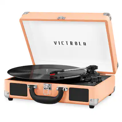 Front. Victrola - Journey Bluetooth Suitcase Record Player with 3-speed Turntable - Peach.
