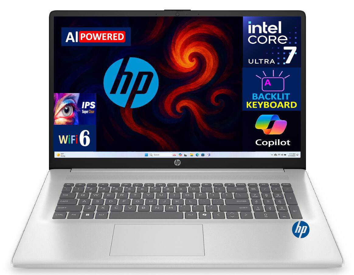HP - AI BE6J9UA#ABA Laptop, Ultra 7-255U, 16GB, 512GB SSD, 17.3 FHD (1920x1080), Win 11 Pro - Natural Silver