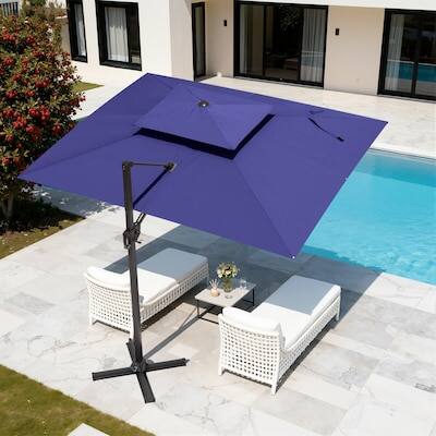 Alt View 7. Crestlive Products - Crestlive Products 11ft UPF50+ Aluminum Double Top Slide-tilt Cantilever Patio Umbrella with 350lbs Pull rod Wheel Base - Navy blue.