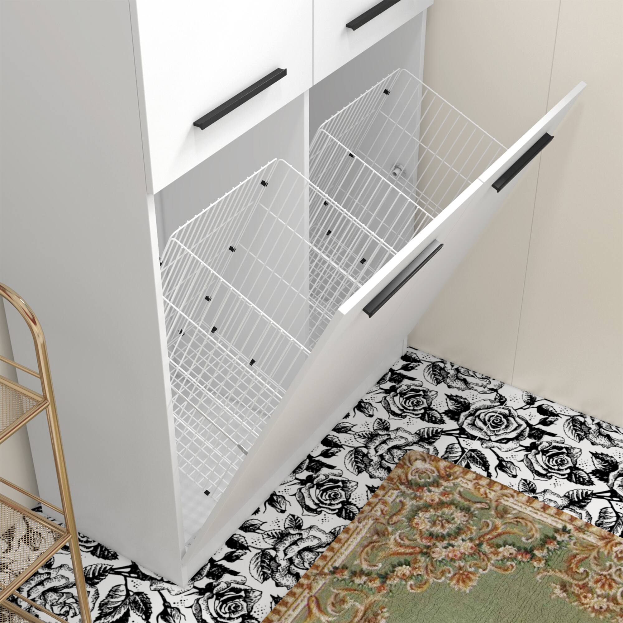 Alt View 3. FUFU & GAGA - Bathroom Storage Cabinet with Hidden Laundry Baskets – 78.7" Organizer Unit, Fixed Shelves, Flip‑Out Metal Hampers - White.