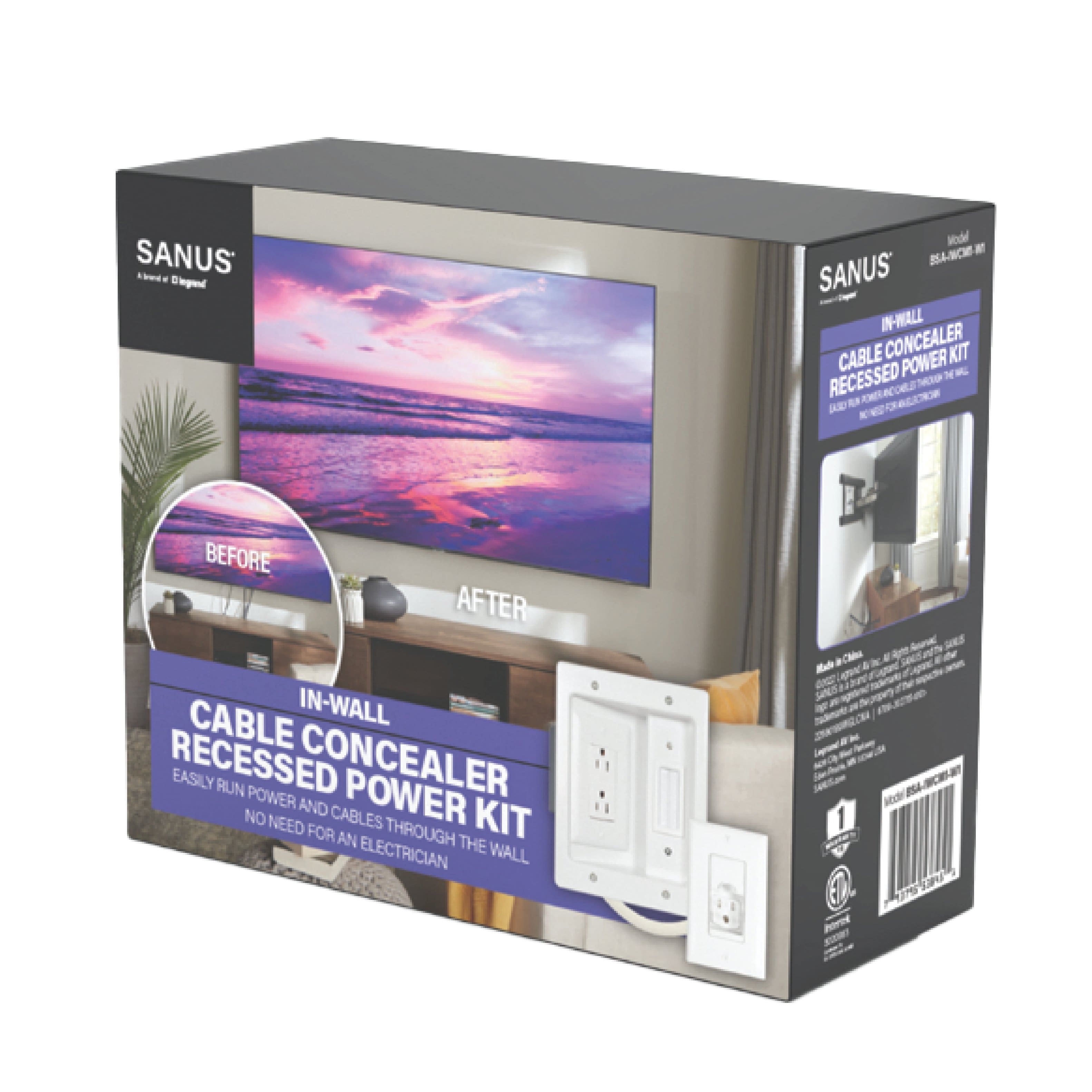 Alt View 30. Sanus - In-Wall Cable Concealer Recessed Power Kit for Mounted TVs - White.