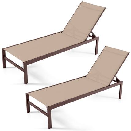 Front. Costway - Costway 2 PCS 6-Position Lounge Chair Chaise Aluminium Adjust Recliner - Brown.