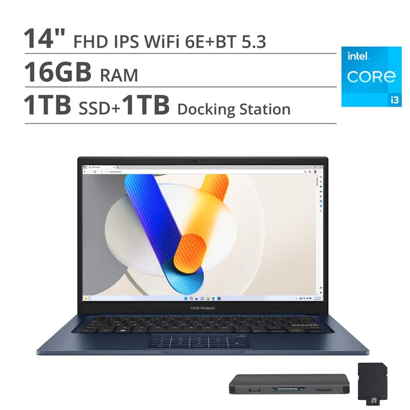 ASUS - Vivobook 14 14" FHD Laptop - Intel Core i3-1315U with 16GB Memory - 1TB SSD - Quiet Blue