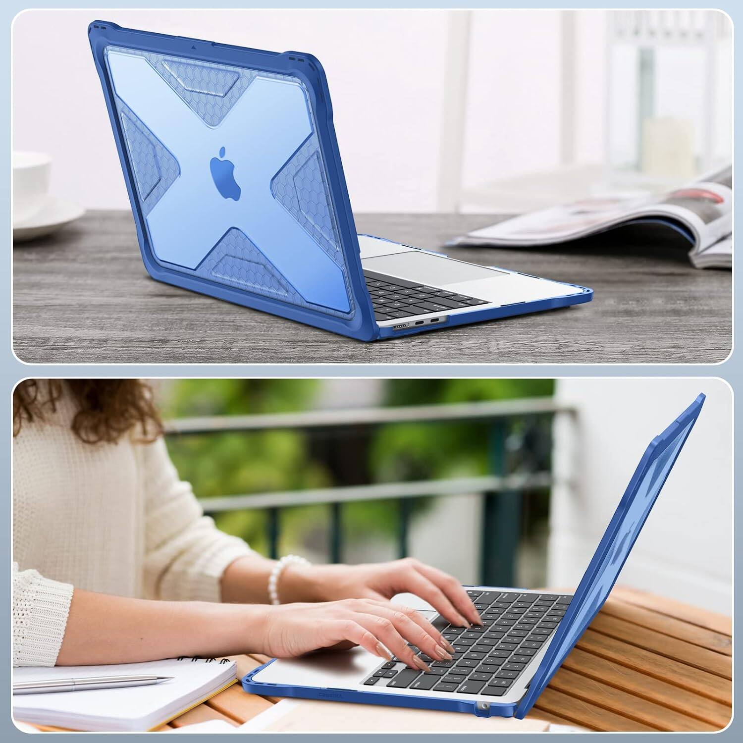 Alt View 4. Fintie - Rugged Case for MacBook Air 13 Inch A3449 A3240 A3113 A2681 (2022-2026 Release) TPU Bumper, Hard Shell Cover - Blue.