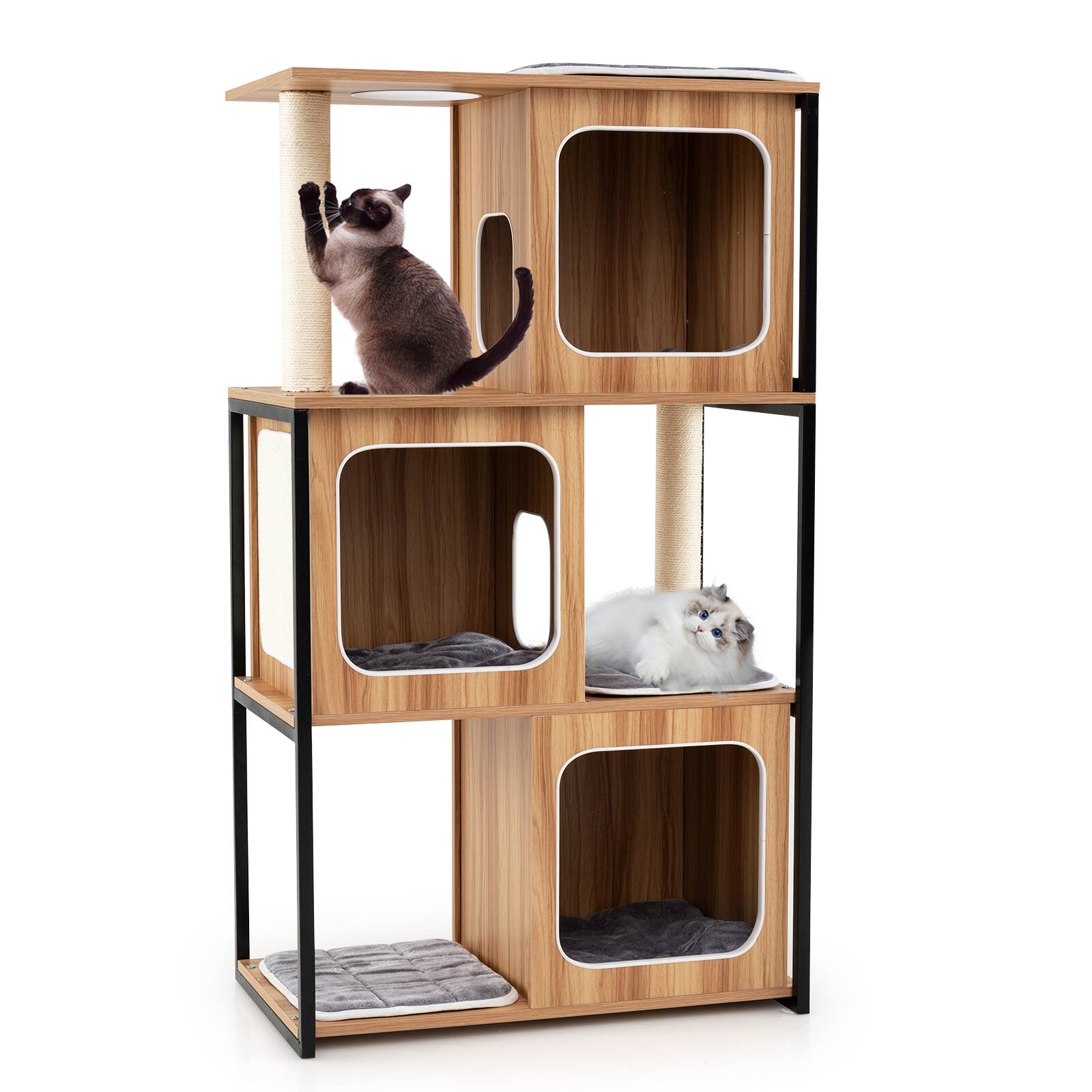 Gymax - Modern Cat Tree for Indoor Kittens Cat Tower House w/ Metal Frame Large Platform - GYM16218