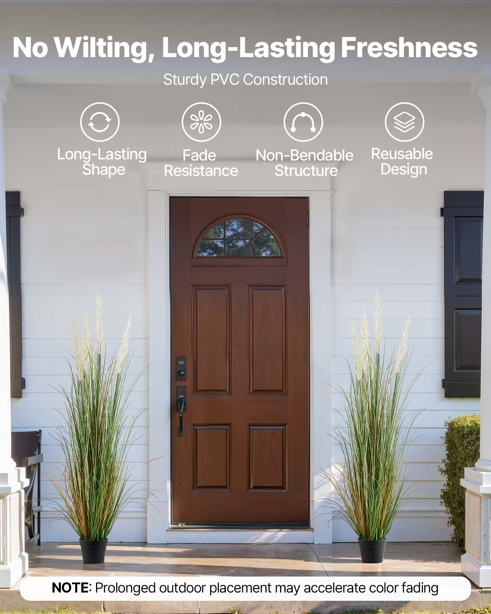 No Wilting, Long-Lasting Freshness  
Sturdy PVC Construction  

- Long-Lasting Shape  
- Fade Resistance  
- Non-Bendable Structure  
- Reusable Design  

NOTE: Prolonged outdoor placement may accelerate color fading