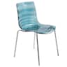 LeisureMod - Astor Modern Plastic Side Dining Chair with Ripple Design and Chrome Metal Legs Accent Side Chair for Home or Office - Transparent Blue