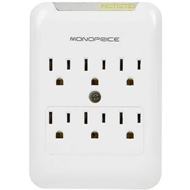 Monoprice - 6 Outlet Power Surge Protector Slim Wall Tap - 540 Joules - 6 x AC Power - 1800 VA - 540 J - 120 V AC Input - Unknown