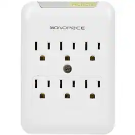 Monoprice - 6 Outlet Power Surge Protector Slim Wall Tap - 540 Joules - 6 x AC Power - 1800 VA - 540 J - 120 V AC Input - Unknown