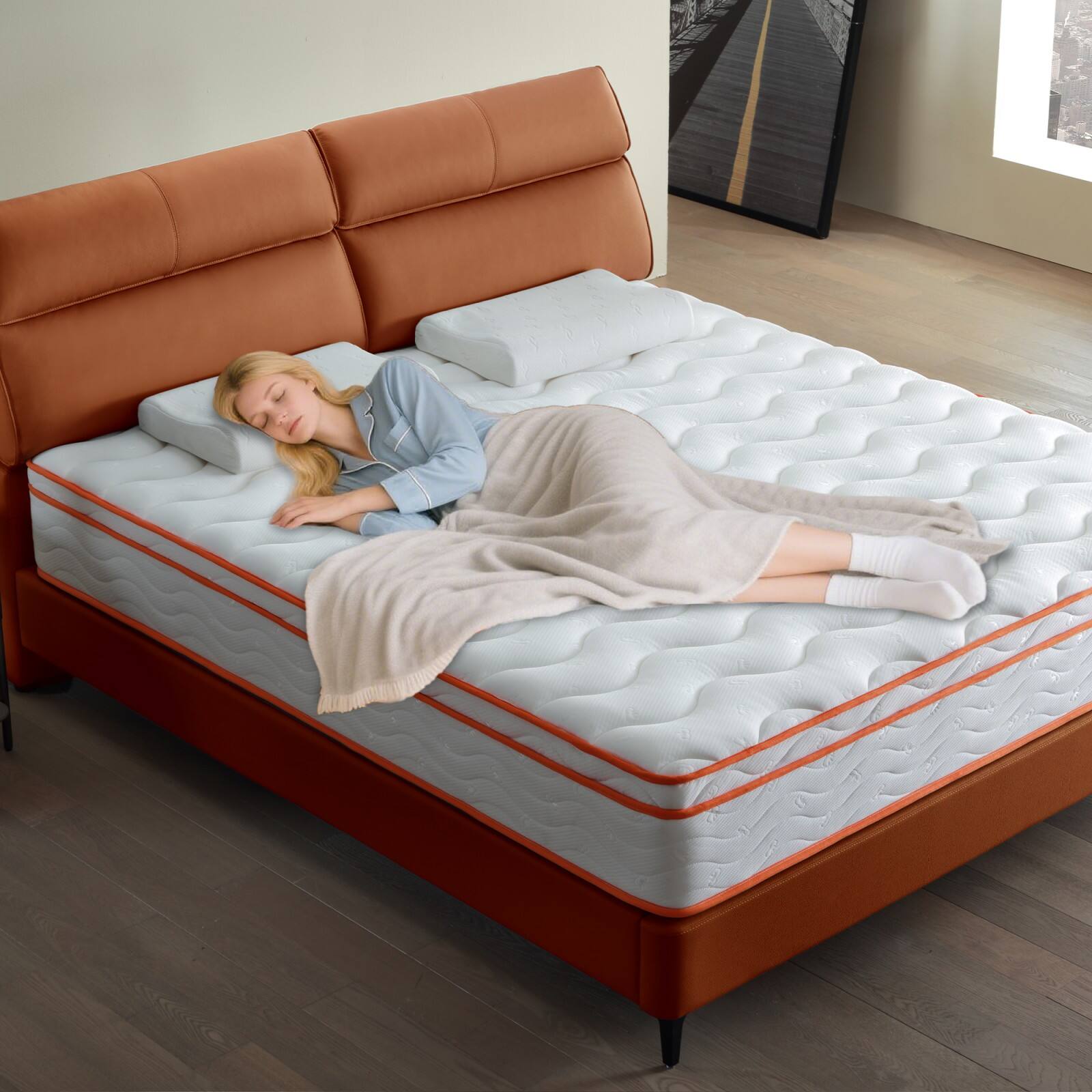 Alt View 8. Glintex - 12 In King Hybrid Mattress，Medium Firm，Back & Lumbar Support,Individual Pocket Spring，Motion Isolation & Pressure Relief - Milk White.