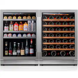 Ca'Lefort - 48 inch Wine and beverage cooler , 11.3 Cu.ft, holds 220 cans & 54 bottles, built-in/freestanding,for home bar - Stainless Steel