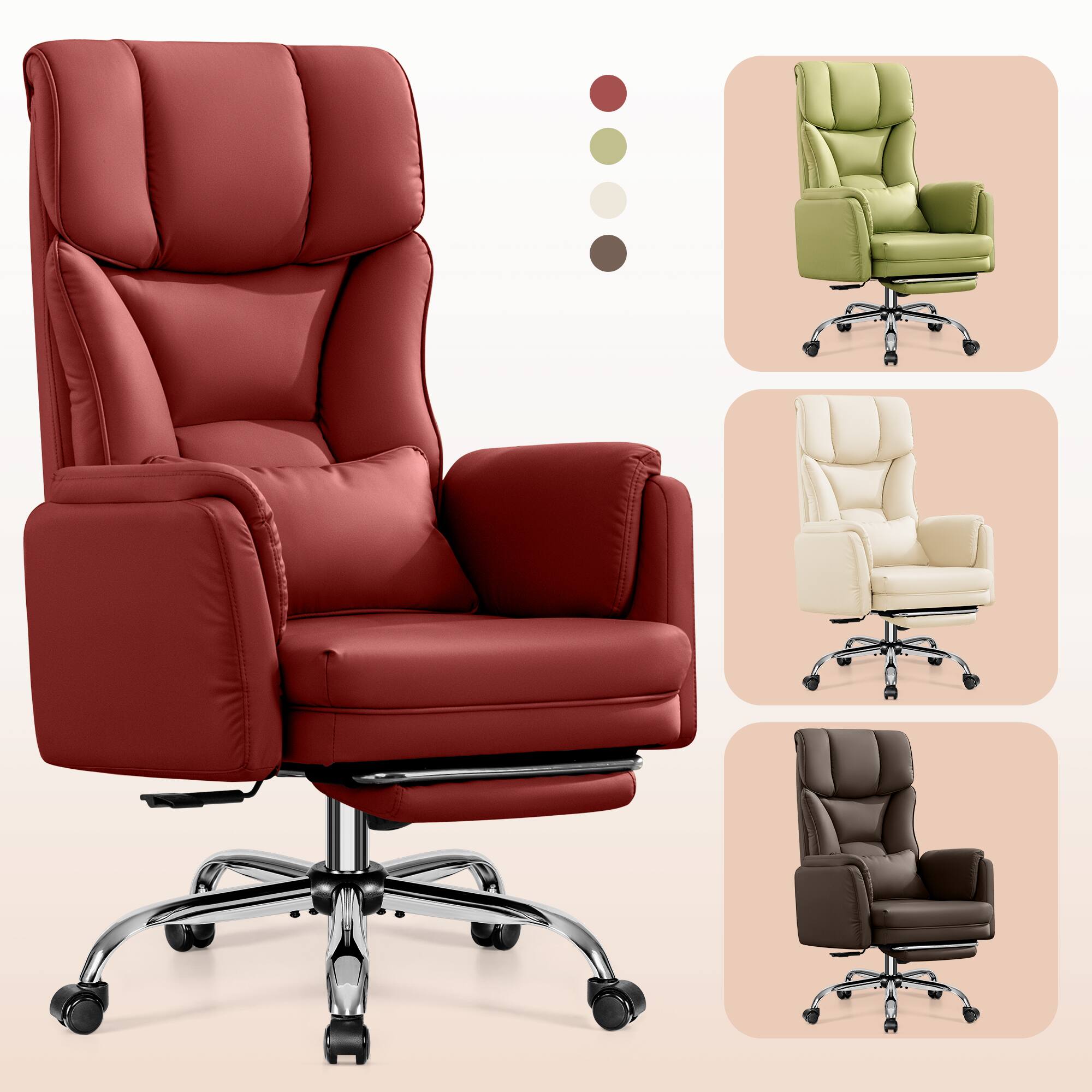 Alt View 5. KERDOM - Ergonomic Big Office Leather Chair with Expandable Arms, Reclining Cross Legged Chair with Footrest Wide Seat for Gaming - Red.