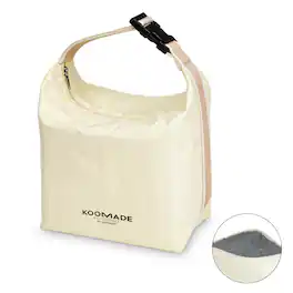 KOOMADE - 304 Stainless Steel Divided Insulated Bento Box, Leakproof Lunch Box 4H Warm 8H Cold Container with Thermal Bag - Cream Thermal Lunch Bag