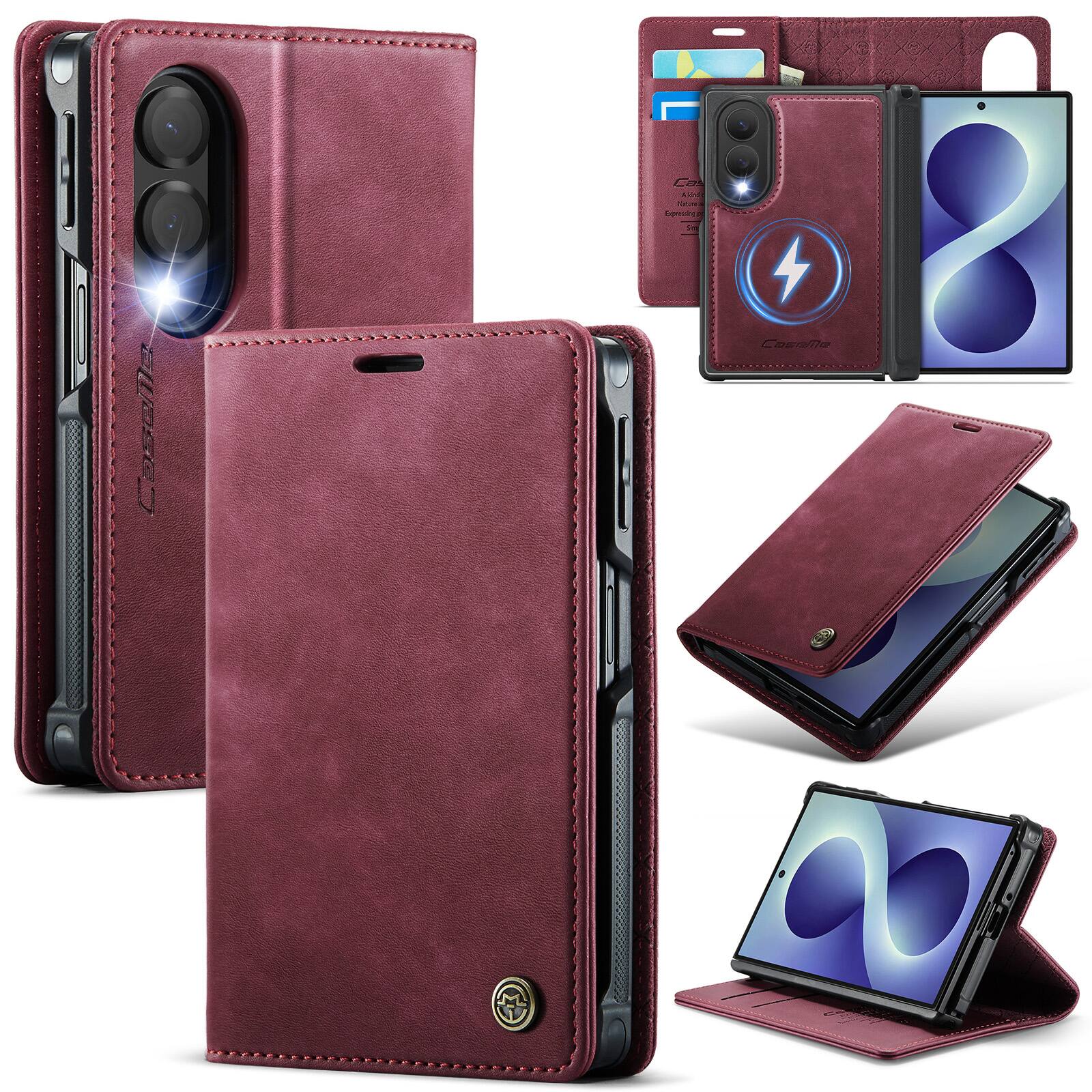 UUCOVER - Detachable Wallet Case for Samsung Galaxy Z Fold 8 Magnetic Leather Card Slots Compatible with MagSafe Stand Hinge Cover - Red