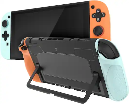 Front. TUDIA - TUDIA Snap-On Slim Dockable Case for Nintendo Switch 2 (2025) with Grip – Red/Blue, Black - Red/Blue, Black Back.