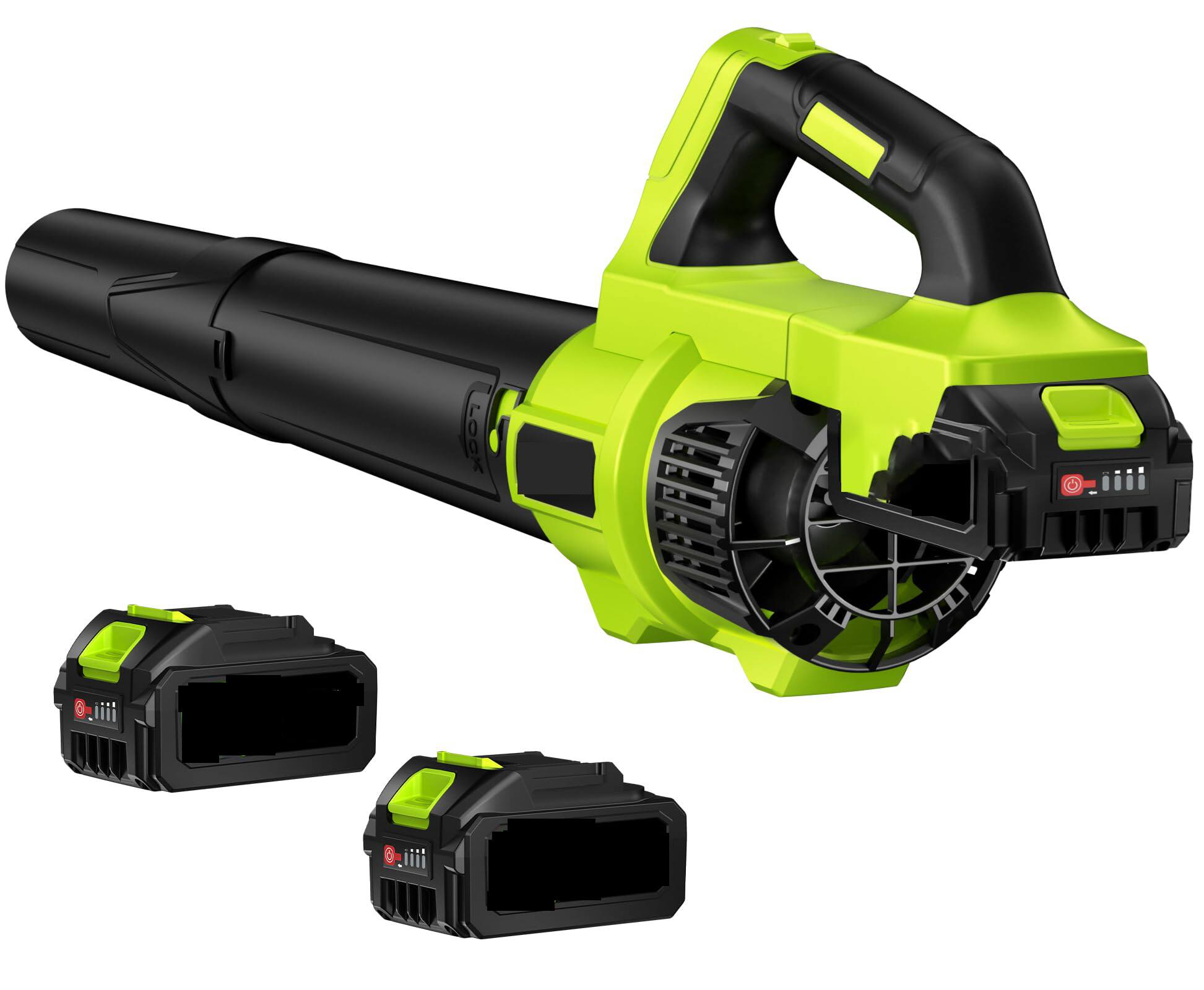 Front. GlowWise - Cordless Leaf Blower with 2 Batteries & Charger. 2 Speed Modes, Lightweight. Ideal for Lawn, Patio & Dust. (Green) - Green.