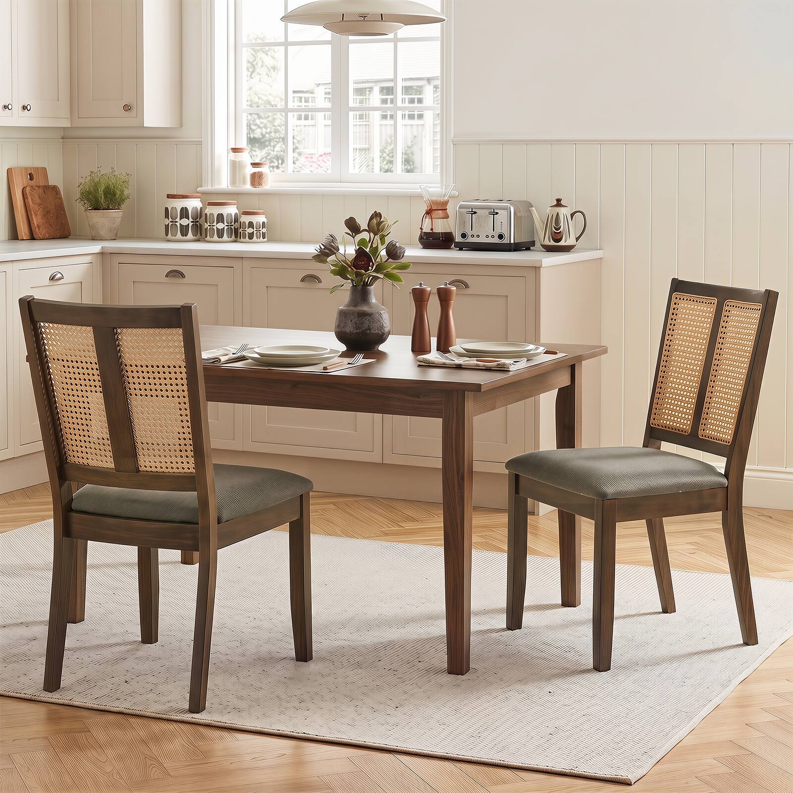 Alt View 3. Gymax - Gymax Rattan Dining Chairs Set of 4 Upholstered Kitchen Chairs w/ Curved Backrest Brown & Grey - Brown.