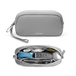 tomtoc - Light-T12 Electronic Accessory Organizer Tech Pouch Cable Bag Travel Case for Cords, Cables, Charger, Small Size - Gray