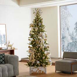 Glitzhome - 7.5ft Pre-Lit Slim Fir Artificial Christmas Tree with 350 Strawberry Lights - Green