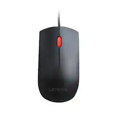 Front. Lenovo - Essential 4Y50R20863 Wired Optical Mouse - Black - 1x USB - 1600 DPI - Scroll Wheel - 3 Buttons - Symmetrical - Black.