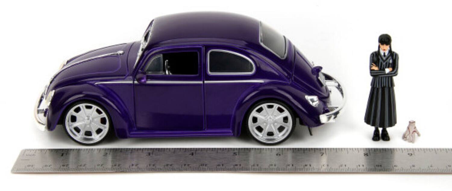 Alt View 2. Jada Toys - Jada Toys - 1:24 Wednesday - Hollywood Rides - 1959 Volkswagen Beetle with Wednesday & Thing Figures.