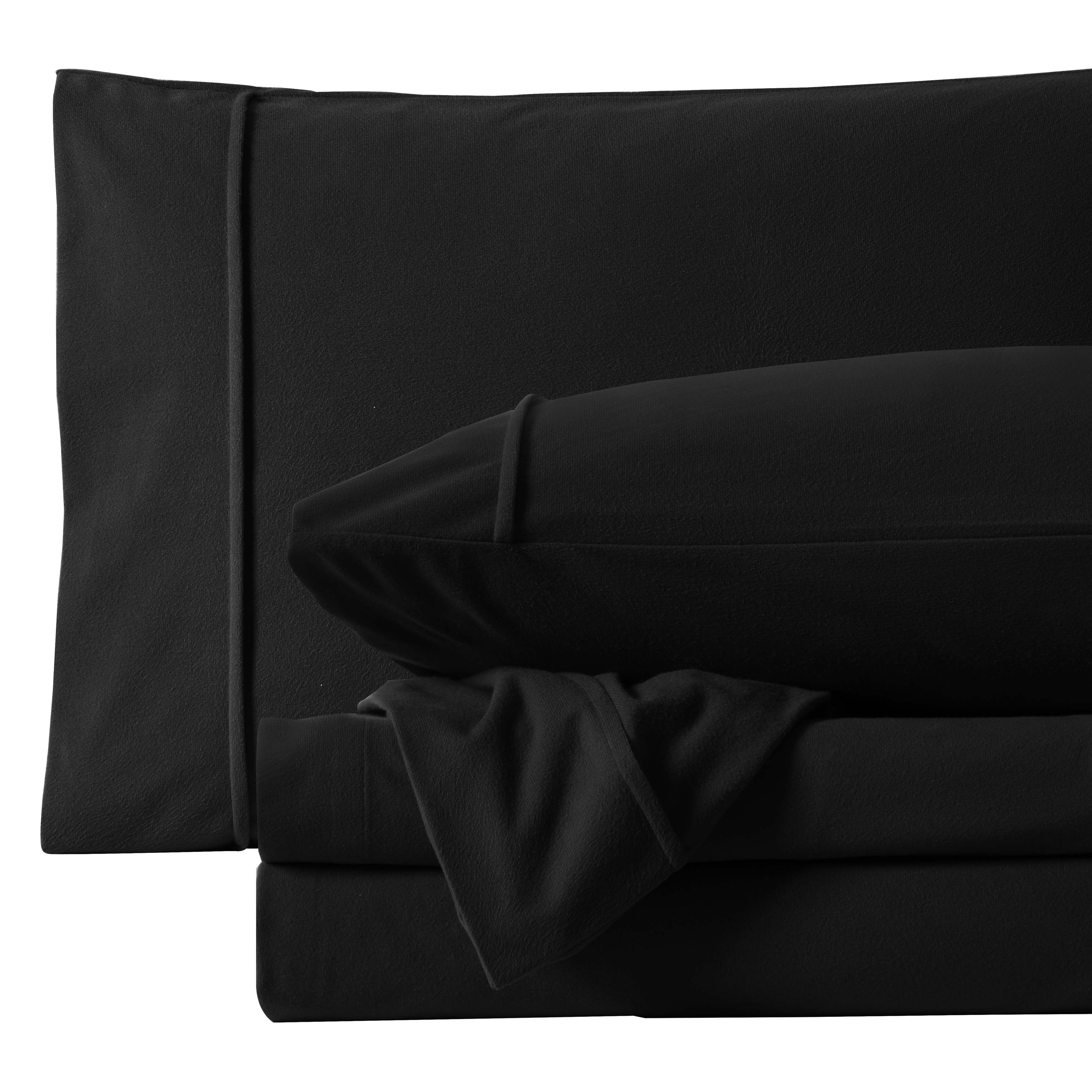Angle. Sweet Home Collection - Solid Flannel Sheets Warm and Cozy Extra Deep Pockets, Queen - Black.