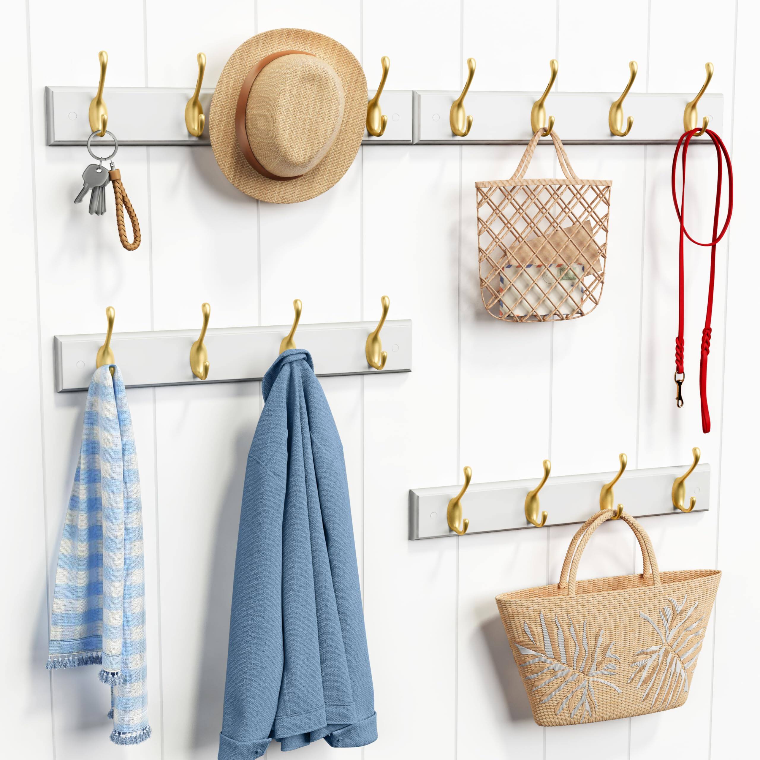 Alt View 4. HM 1810 - Coat Rack Wall Mount Decorative Hooks For Heavy Duty Hanger Key Holder Hanging Hats Coats Purses Bags... - White & Gold.