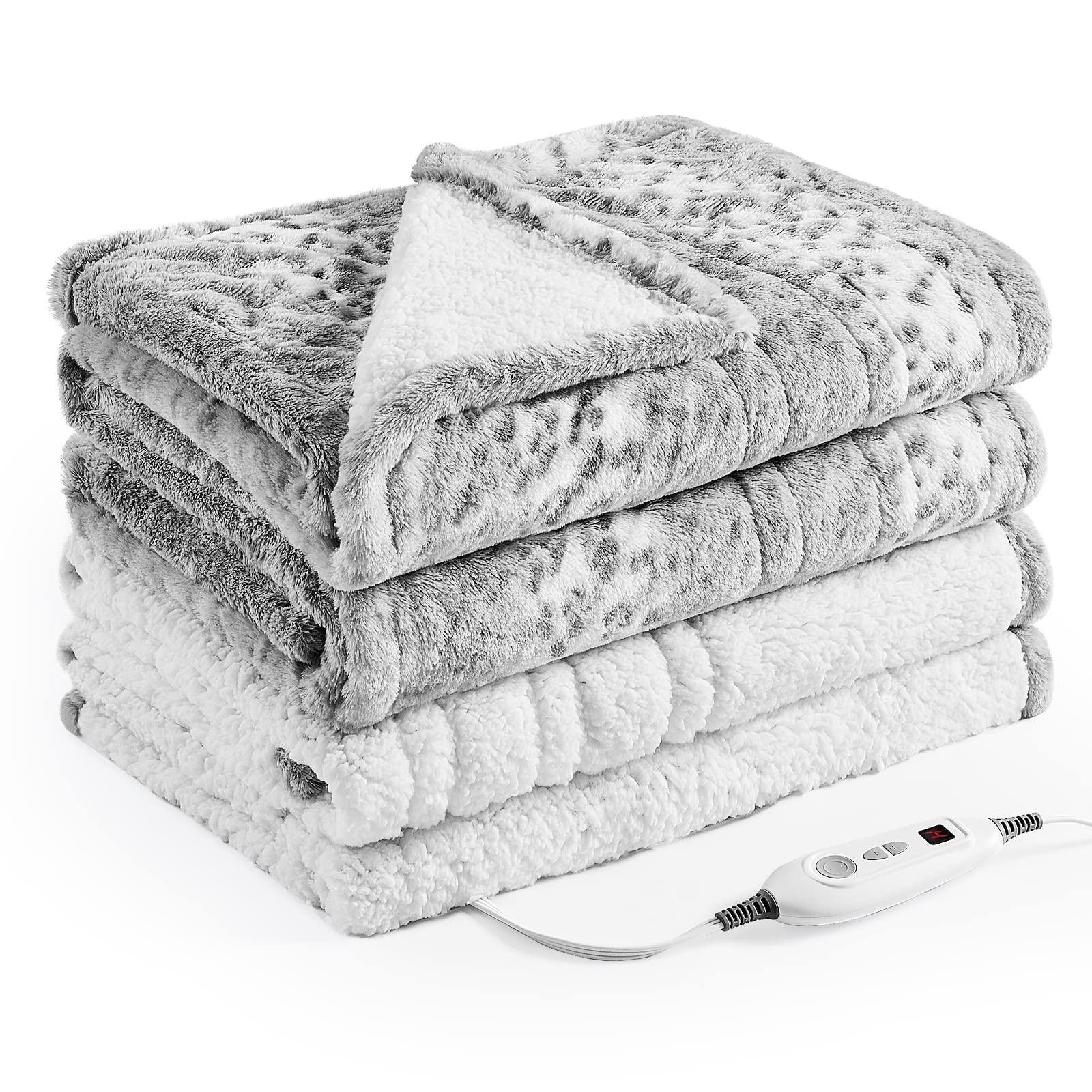 Alt View 6. Alchemy Casas - Electric Heated Throw Blanket X Reversible Faux   Sherpa 6 Heating Levels 4h Auto Off Over heat Protect Etl - Marble Black Velvet 84"x 90".