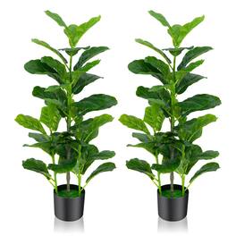 Gymax - Artificial Tree 2-Pack Artificial Fiddle Leaf Fig Tree forIndoor & Outdoor - Green