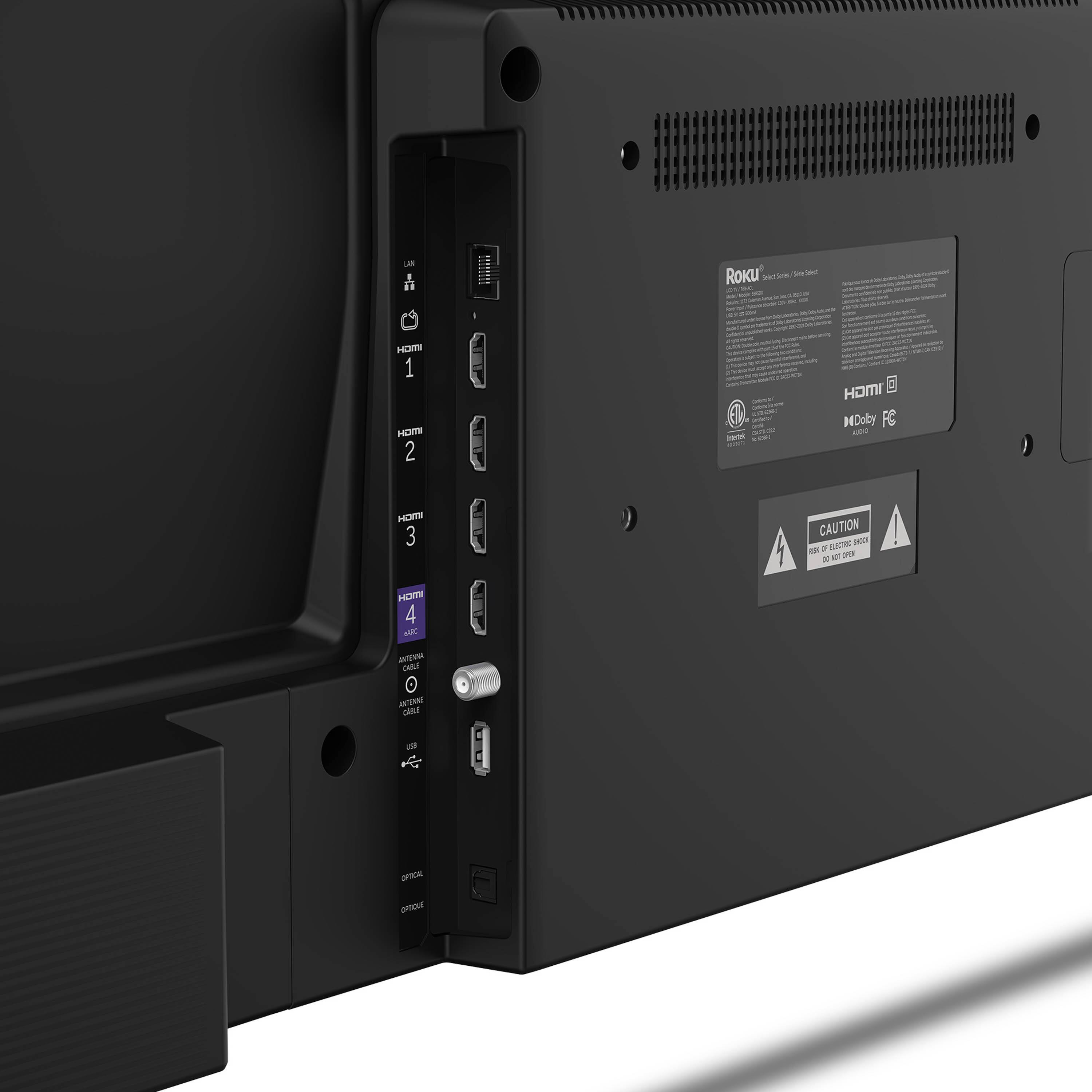 ROKU  
HDMI 1  
HDMI 2  
HDMI 3  
HDMI 4  
LAN  
ANTENNA CABLE  
USB  
OPTICAL OUT  
CAUTION  
DO NOT OPEN  
Dolby  
HD  
FC