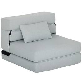 Homcom - Folding Sofa Bed, Sleeper Chair with Pillow, Modern Linen Convertible, Fold Out Futon - Gray