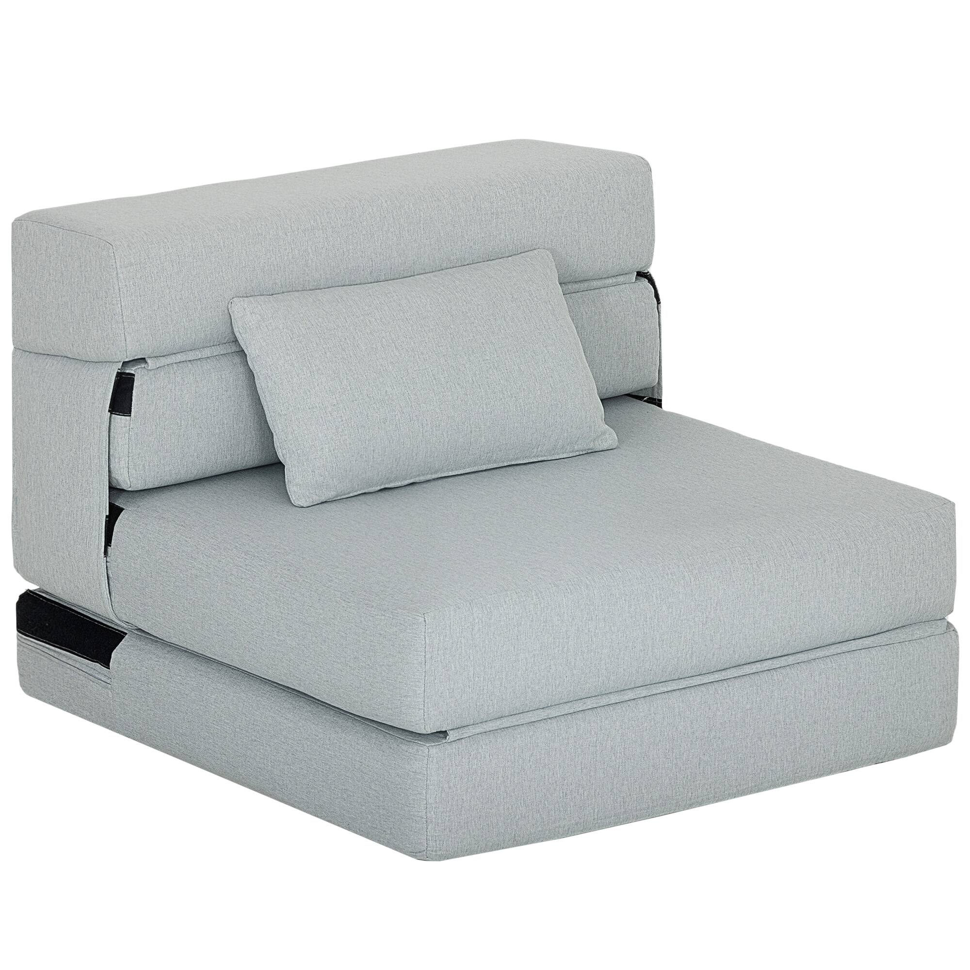 Front. Homcom - Folding Sofa Bed, Sleeper Chair with Pillow, Modern Linen Convertible, Fold Out Futon - Gray.
